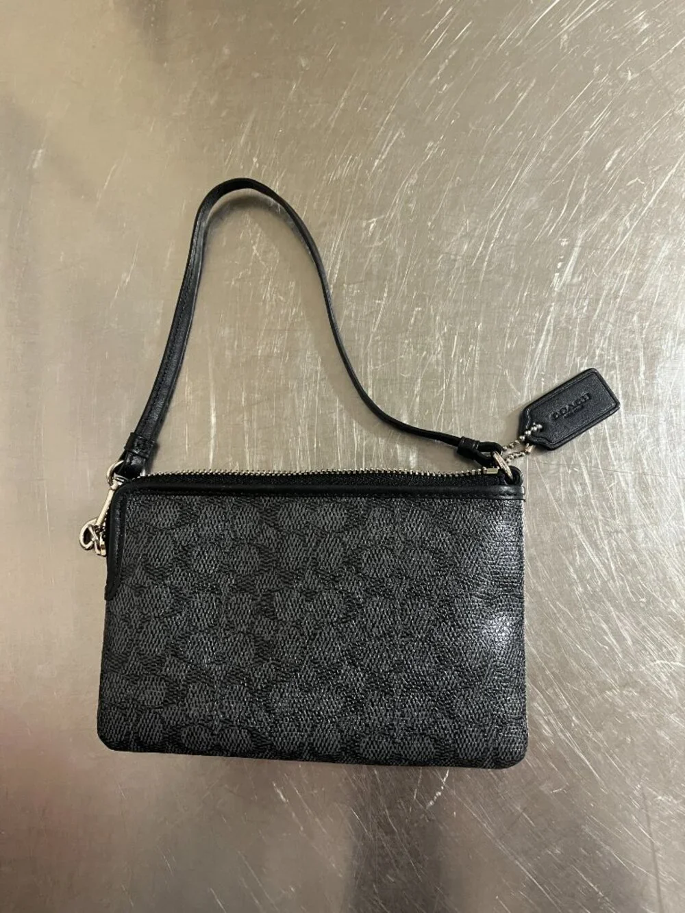 COACH Pebbled Leather Signature Logo L-Zip Wristlet